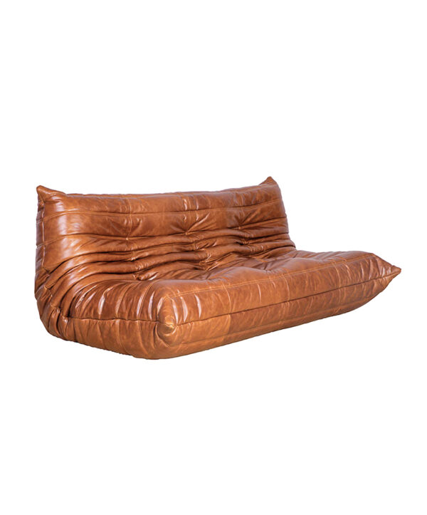 Togo Ducaroy 2 Seater Sofa Replica Leather - Antique Light Brown Leather